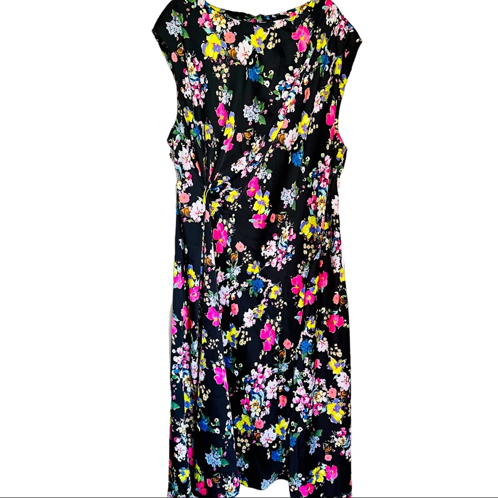 ASOS Faux Wrap Maxi Dress Black Vibrant Floral Large Keyhole Tie Back Plus Sz 22
